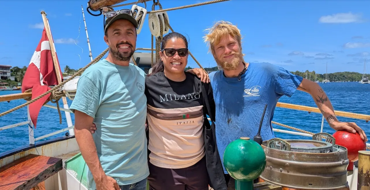 Captain Anders, Chief Mate James and Vai together in Tonga, all three Picton Castle alumni