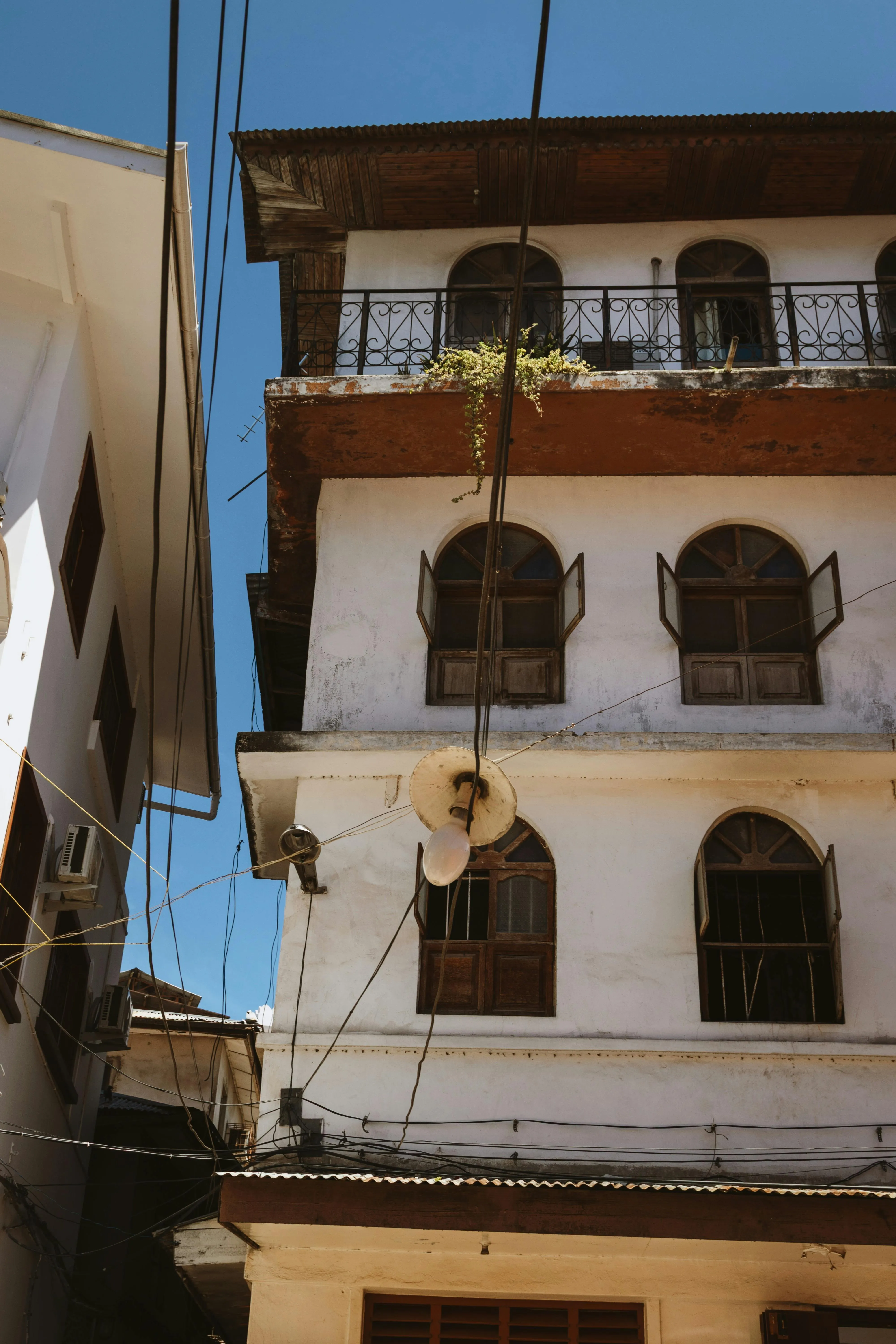 Coral-stone façades and carved Omani doors in Zanzibar's Stone Town.