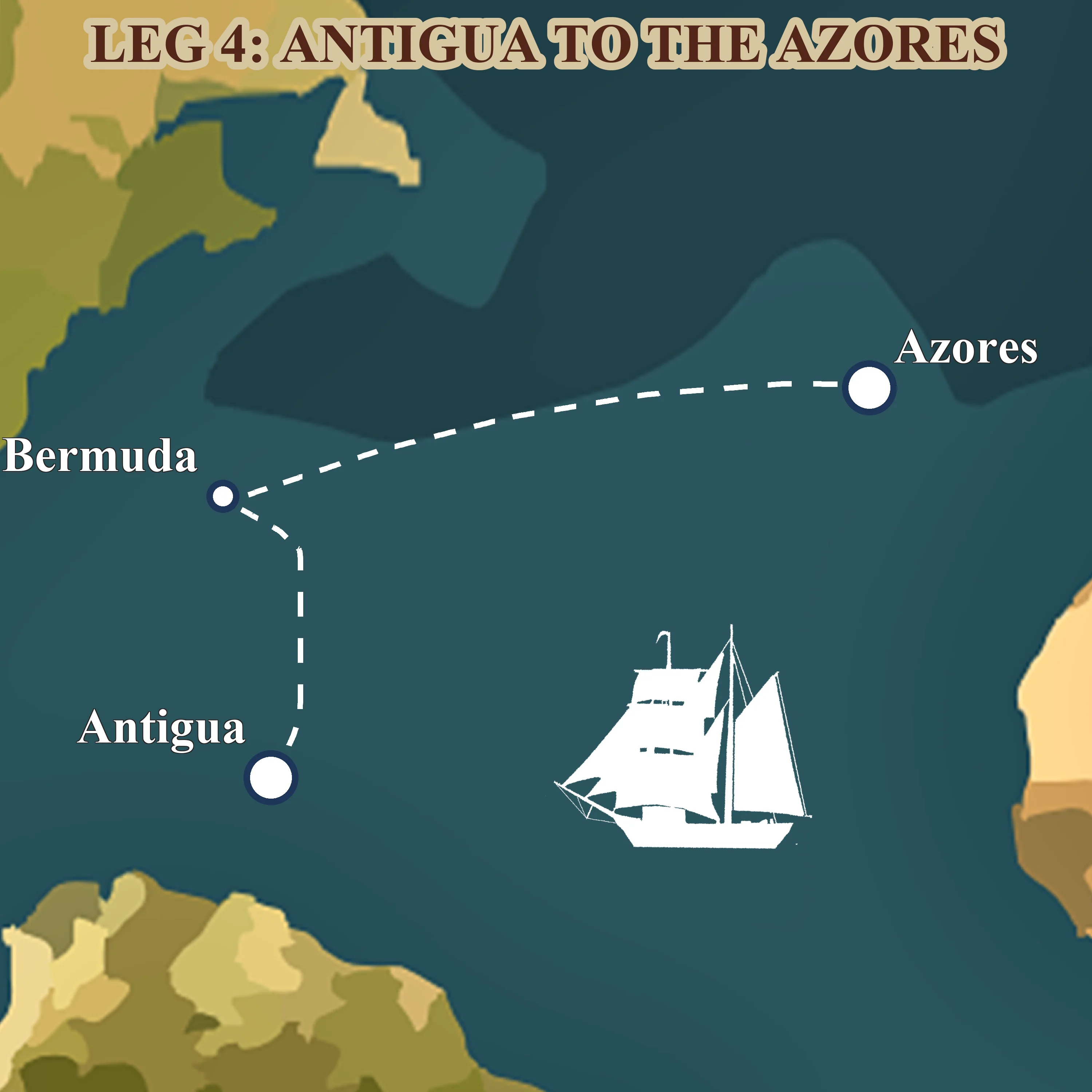 Leg 8 route map: Antigua to the Azores, the classic east-about Atlantic return