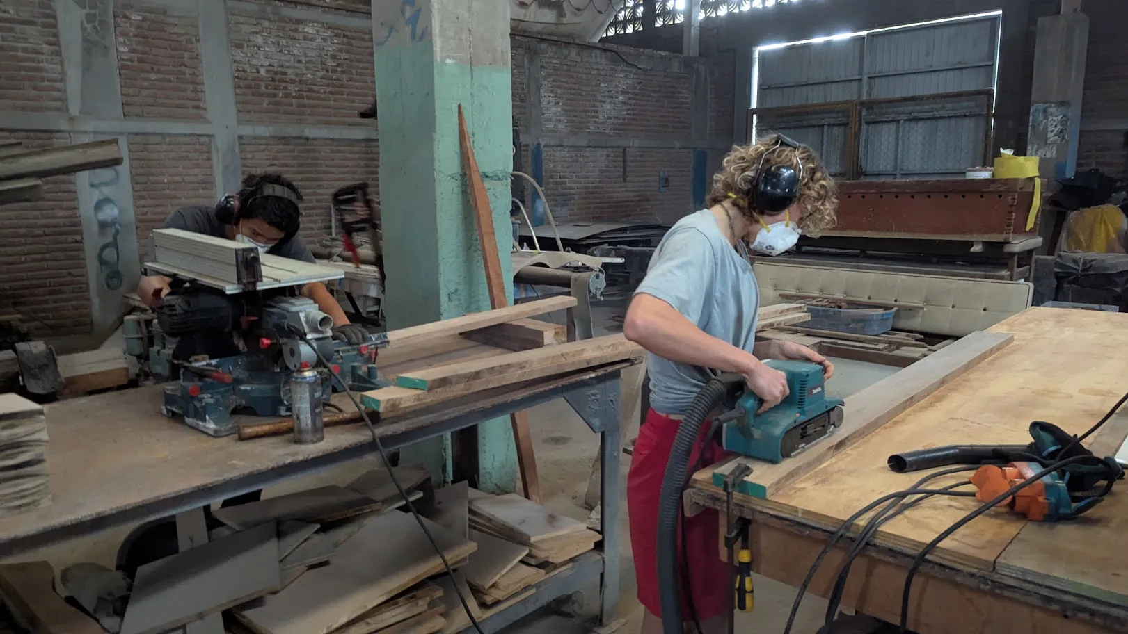 Shipyard team fabricating new wooden blocks to handle NEPTUN's brigantine rigging in Mazatlán